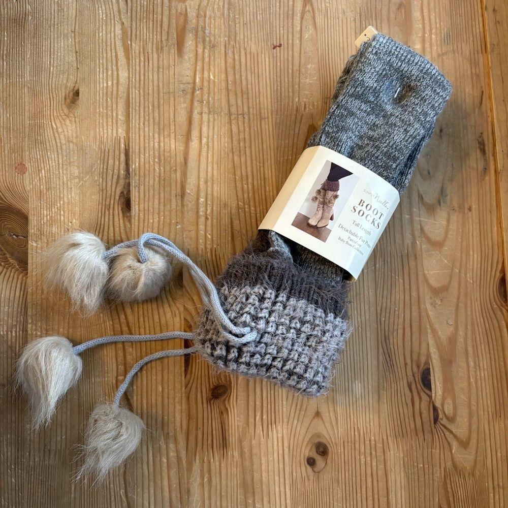 Tall Boot Socks NEW Faux Fur Tassle Removable Fuzzy Cozy Fun Women’s One Size